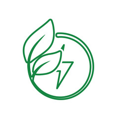 sustainable icon. green energy vector. plant and lightning symbol. reuse, recycle, net zero, green energy, eco friendly concept. Line design style