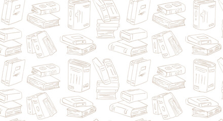 Seamless pattern background featuring light brown hand drawn sketch books illustration scattered randomly across surface