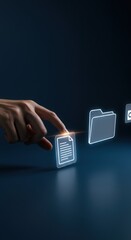  Fingers Dragging Holographic File Icon To Folder 