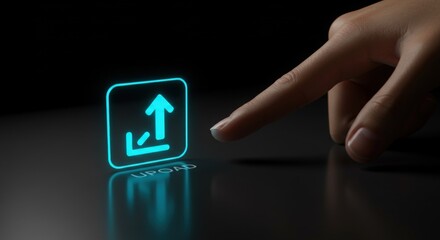  Finger Pressing Holographic Upload Icon Interface 