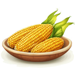 Vibrant corn on a plate showcasing fresh, golden kernels against a Transparent background, corn in a plateisolated on PNG background