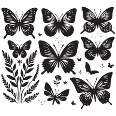 Butterfly Silhouette Vector Collection – Elegant Black Insect Icons for Nature, Spring, and Decorative Designs