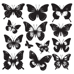 Butterfly Silhouette Vector Collection – Elegant Black Insect Icons for Nature, Spring, and Decorative Designs