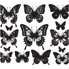 Butterfly Silhouette Vector Collection – Elegant Black Insect Icons for Nature, Spring, and Decorative Designs