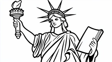 Statue Liberty, New York, holding torch & book, monochrome, education