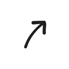 Hand-Drawn Curved Black Arrow Pointing Up Right, Right arrow. Line. Direction. Direction arrow. Point arrow Isolated on Transparent Background