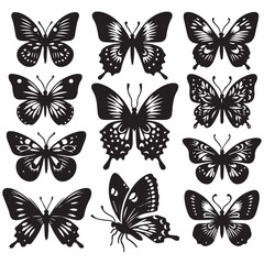 Butterfly Silhouette Vector Collection &ndash; Elegant Black Insect Icons for Nature, Spring, and Decorative Designs