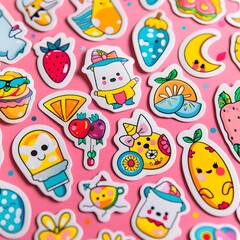 Delightful Cartoon Stickers: Cute Fruit, Adorable Animals, and Happy Treats Designs for Creative Fun!
