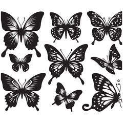 Butterfly Silhouette Vector Collection – Elegant Black Insect Icons for Nature, Spring, and Decorative Designs