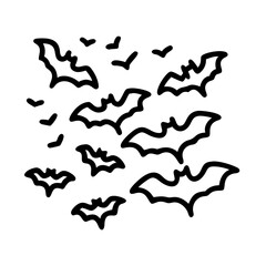 Fototapeta premium Halloween bats vector illustration: flying bat silhouette, spooky night, halloween decoration, bat