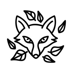Fox head with leaves outline vector illustration animal nature wildlife forest design element autumn fall season
