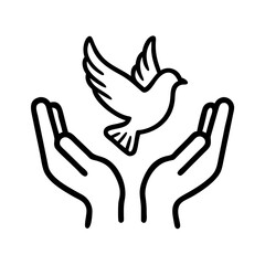 Dove of peace flying from hands vector illustration concept for freedom hope and spirituality