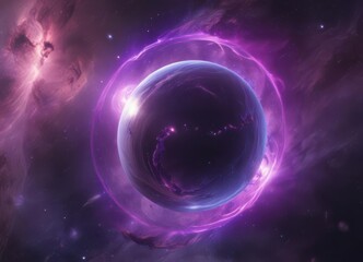 Obraz premium Ethereal orb glows, suspended in swirling purple nebula , magic, orb, cosmos