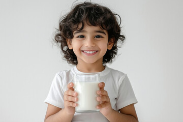 little indian boy holding milk glass