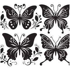 Butterfly Silhouette Vector Collection – Elegant Black Insect Icons for Nature, Spring, and Decorative Designs