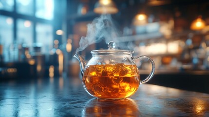 Break timer screen concept showing animated tea steam