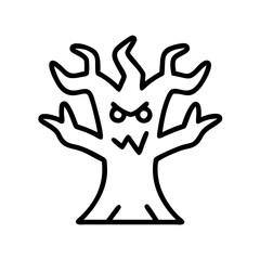 Spooky halloween tree vector graphic, scary haunted tree illustration, halloween design element, outline icon