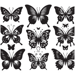 Butterfly Silhouette Vector Collection – Elegant Black Insect Icons for Nature, Spring, and Decorative Designs