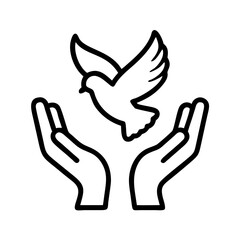 Dove flying from hands vector illustration peace freedom hope concept line art design graphic element