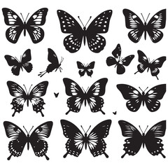 Butterfly Silhouette Vector Collection – Elegant Black Insect Icons for Nature, Spring, and Decorative Designs