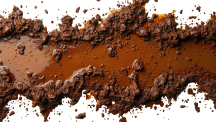 dry mud, stains and water droplets texture with dry dirt isolated on white background, top view and clipping path standard