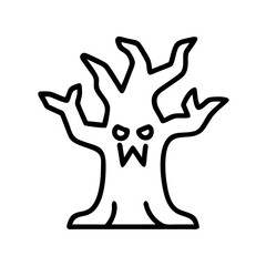Spooky halloween tree vector icon illustration, scary tree silhouette for halloween night theme design
