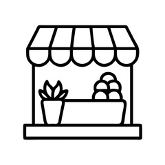 Vector illustration of a market stall with plants and produce for sale, shop icon design