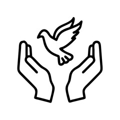 Dove flying from hands vector illustration representing peace freedom hope and spirituality concept
