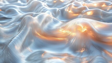 Fototapeta premium Abstract Metallic Surface with Fluid Waves and Glowing Reflections in a Digital Render