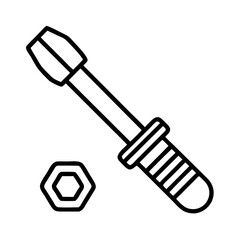 Screwdriver and hex nut vector icon illustration for construction and repair services tool design