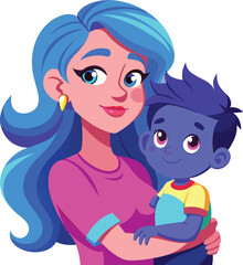 A cartoon illustration depicts a smiling red-haired girl and boy with her cat, embodying autumn beauty and childlike fun