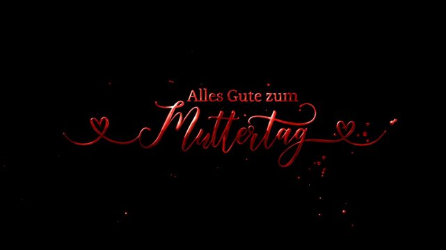 Alles Gute zum Muttertag lettering text animation, sparkling gold style, transparent background