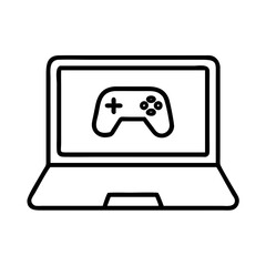 Laptop gaming vector illustration for pc games and console games on computer screen outline