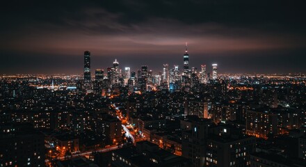 Fototapeta premium Night City Lights Aerial View