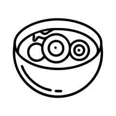 Bowl of soup icon vector illustration, asian noodle soup bowl, ramen soup bowl line art icon