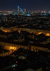 Night City Lights Aerial View