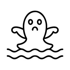 Sad ghost floating in water halloween vector illustration spooky spirit boo outline design drawing