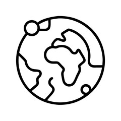 Earth globe with moon vector illustration, world map outline icon, planet earth drawing design element