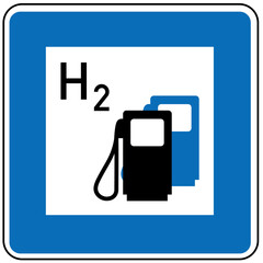 Deutsches Verkehrszeichen 365-66 Wasserstofftankstelle, Hinweis auf eine Tankstelle für Wasserstoff in der Nähe