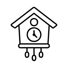 Outline cuckoo clock vector illustration, traditional wood clock, wall decor, time piece, home decor