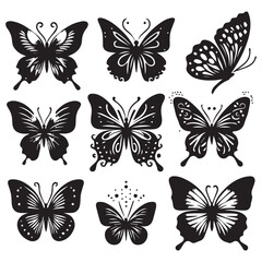 Butterfly Silhouette Vector Collection &ndash; Elegant Black Insect Icons for Nature, Spring, and Decorative Designs