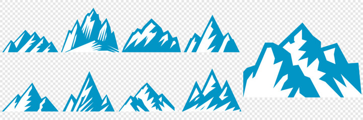 Vector set mountains icons outline vector. Mountain pick icon set collection vector design. Minimalist mountain silhouette vector set for graphic design projects. Mountain silhouette design 