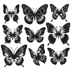 Butterfly Silhouette Vector Collection – Elegant Black Insect Icons for Nature, Spring, and Decorative Designs
