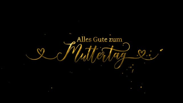 Alles Gute zum Muttertag lettering text animation, sparkling gold style, transparent background