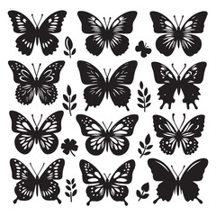 Butterfly Silhouette Vector Collection – Elegant Black Insect Icons for Nature, Spring, and Decorative Designs