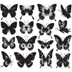 Butterfly Silhouette Vector Collection – Elegant Black Insect Icons for Nature, Spring, and Decorative Designs