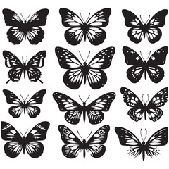 Butterfly Silhouette Vector Collection – Elegant Black Insect Icons for Nature, Spring, and Decorative Designs