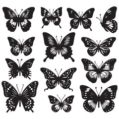 Butterfly Silhouette Vector Collection – Elegant Black Insect Icons for Nature, Spring, and Decorative Designs
