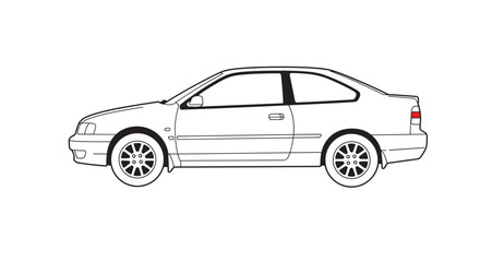Simple black outline drawing illustration of a two door coupe car side profile