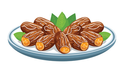 Dried Fruits on a Plate - Vector Illustration